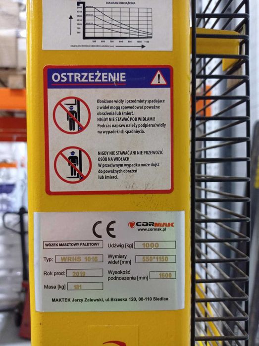 Paleciak ręczny sztaplarka 1000 kg udźwig