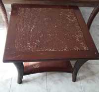 mesa de centro madeira e palhinha