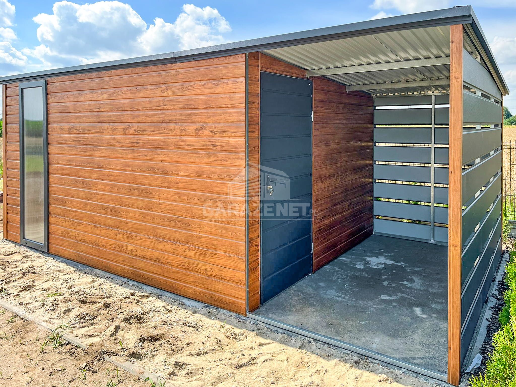 Schowek Domek Ogrodowy 4X3M Drewnopodobny Antracyt Spad W Tył Ts891