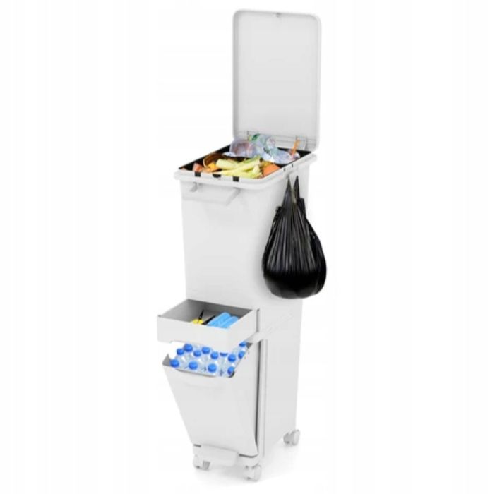 Kosz na śmieci pojemnik do segregacji 3w1 z uchylnym dnem Wysoki Wąski