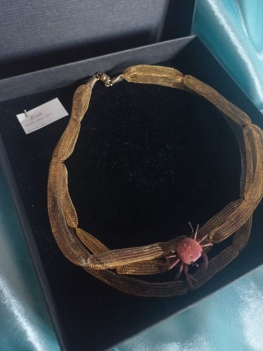 Naszyjnik artystyczny krab pozłacany 24k