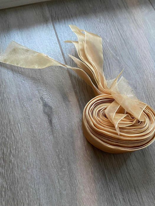 wstążki złote do bukietu oczepiny do ringu tasiemka szyfonowa 38mm 2m