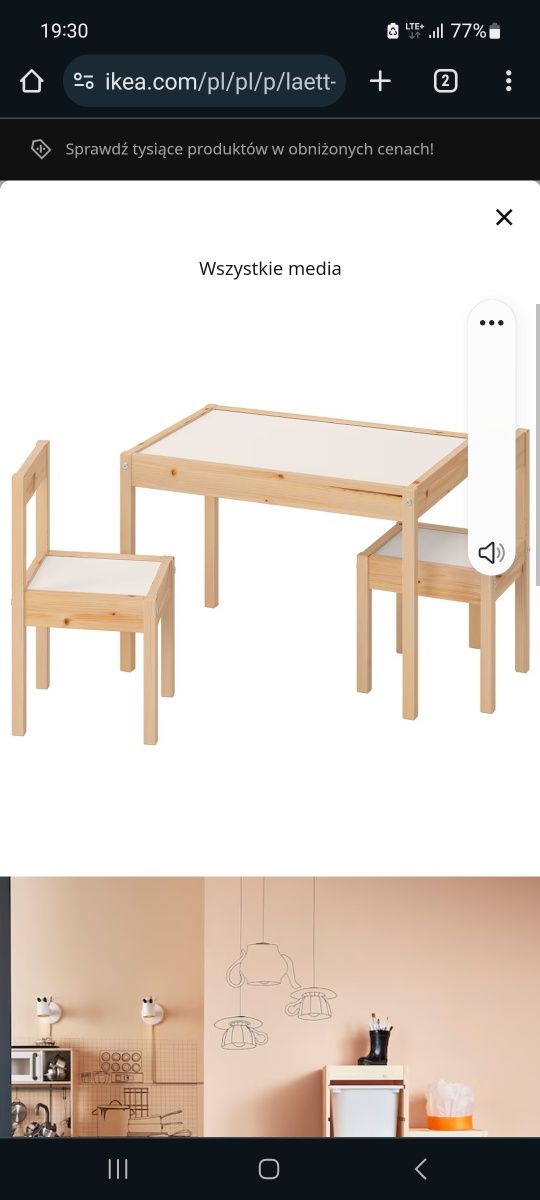 Stolik dziecięcy drewniany + dwa krzesełka Ikea Latt dobry stan okazja