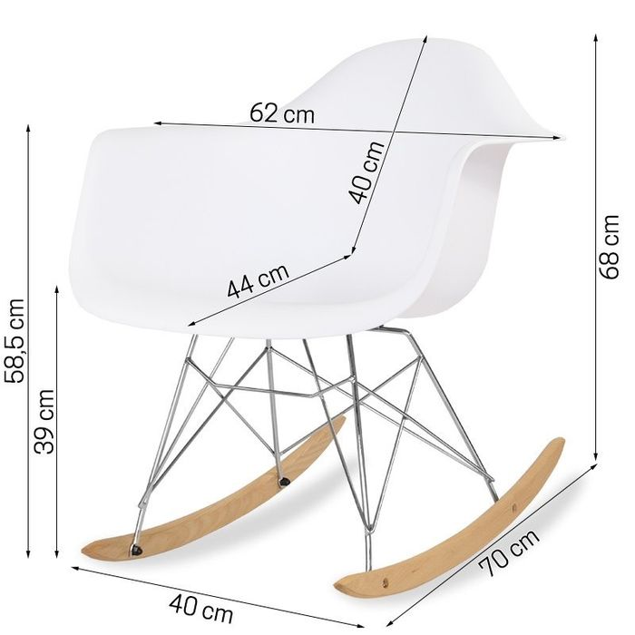 Fotel  ROC biały bujany na biegunach
Bujak z kubełkowym siedziskiem