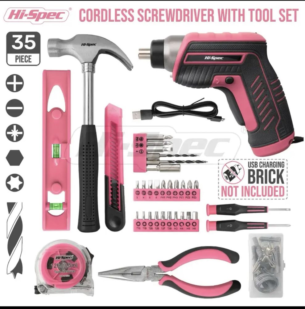 Hi-Spec 35pc różowy narzędzia gospodarstwa wkrętarka