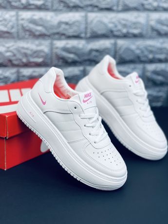 Кроссовки Nike Air Force White/Pink женские Найк Аир Форс