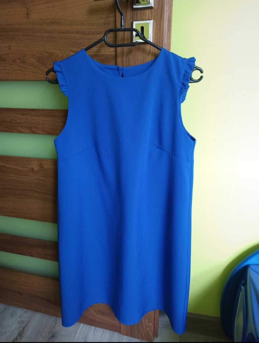 Chabrowa, kobaltowa trapezowa sukienka