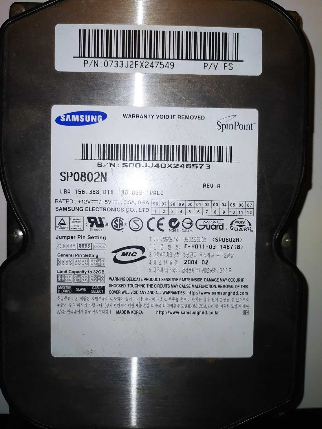 Disco rígido Samsung SpinPoint P80 SP0802N.