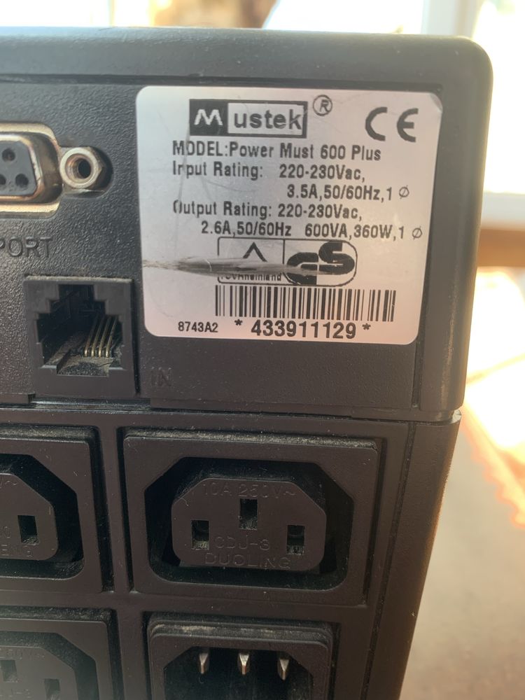 ДБЖ Mustek PowerMust 600 Plus | 600ВА / 360Вт + кабелі в комплект