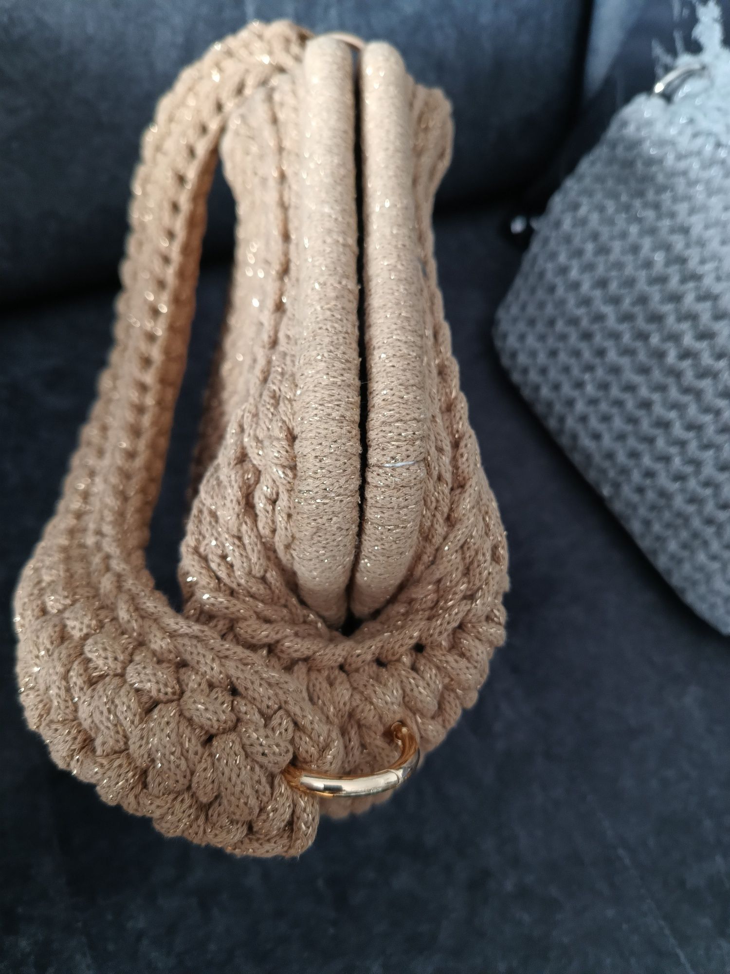 Torebka-kuferek ze sznurka bawełnianego z nitką metalizowaną