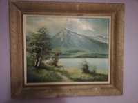 Obraz pejzaż góry jezioro brzozy alpy