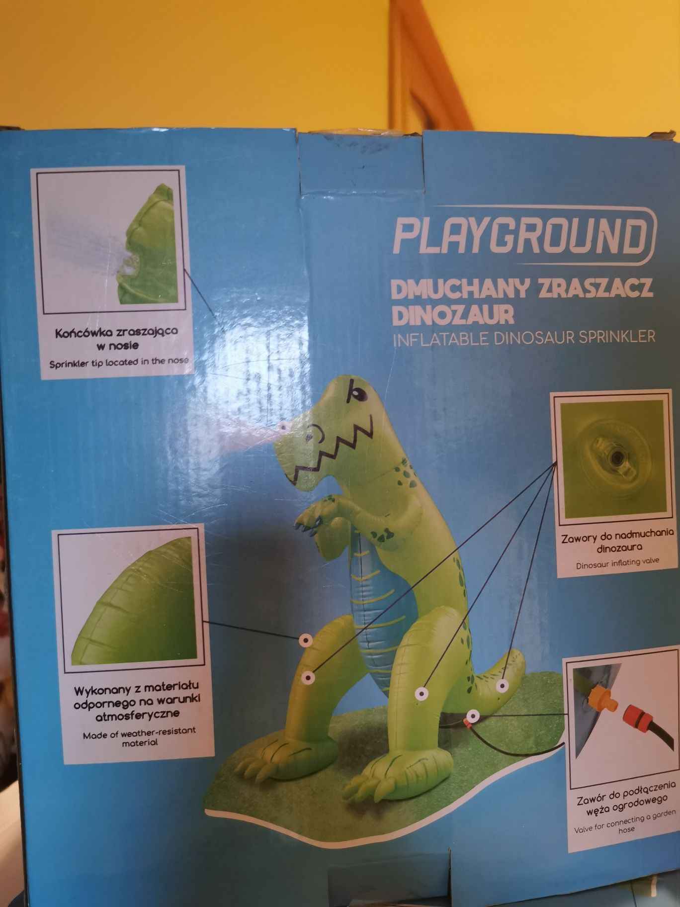 Gigant dmuchany nowy dinozaur ogród urodziny zabawa zraszacz