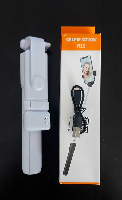 Selfie stick With Fill Light Shutter BT 4.0 Biały