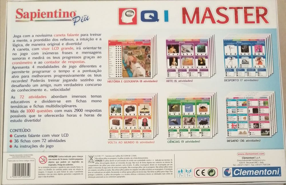 Clementoni - Sapientino Plus
QI Master
20 temas educativos
Caneta fala