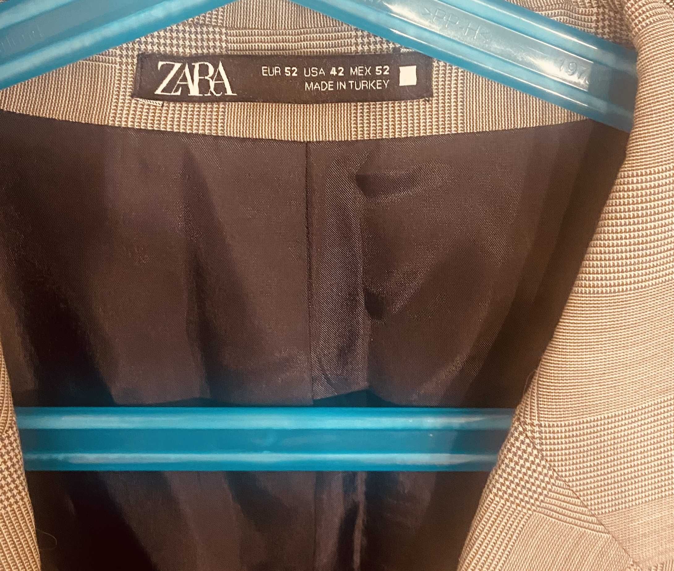 Beżowa męska marynarka w kratkę ZARA rozmiar 52