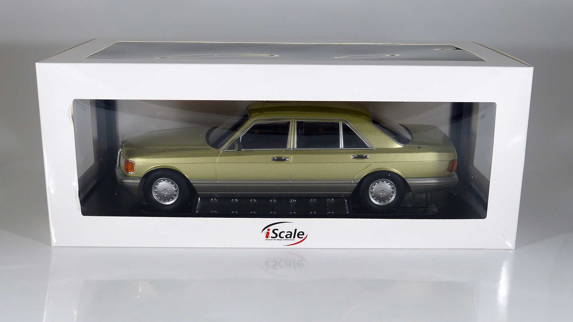 Model 1:18 iScale Mercedes-Benz 560 SEL S-class (W126) 1985 green/grey