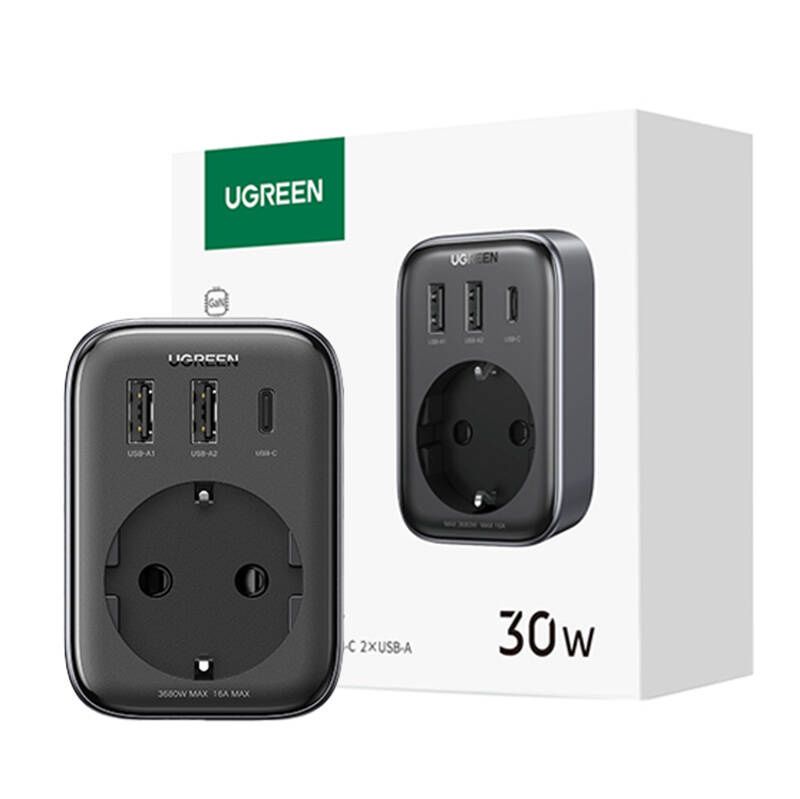 Ładowarka sieciowa z gniazdem AC, 2x USB, USB-C Ugreen CD314, 30W