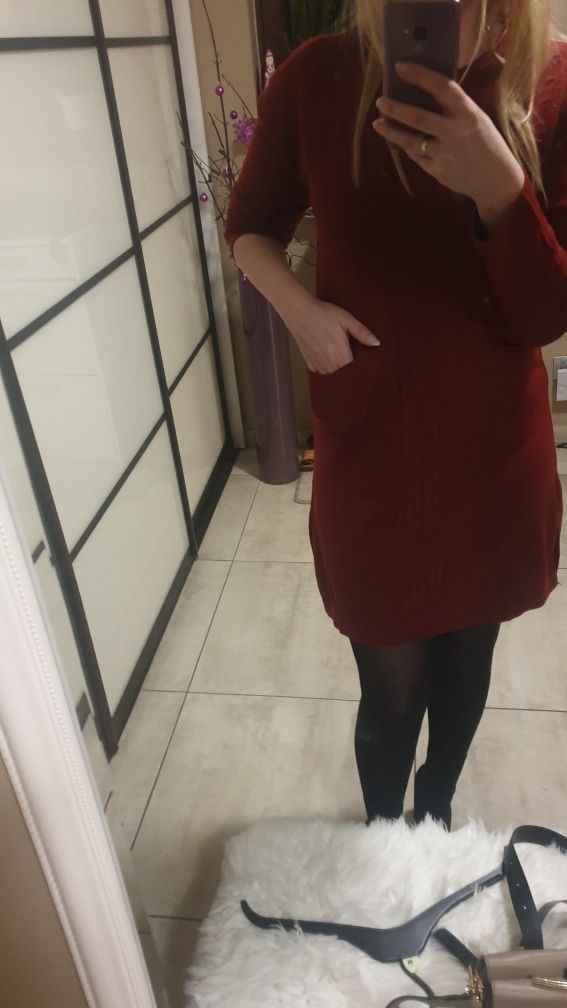 Sukienka sweterkowa bordowa L