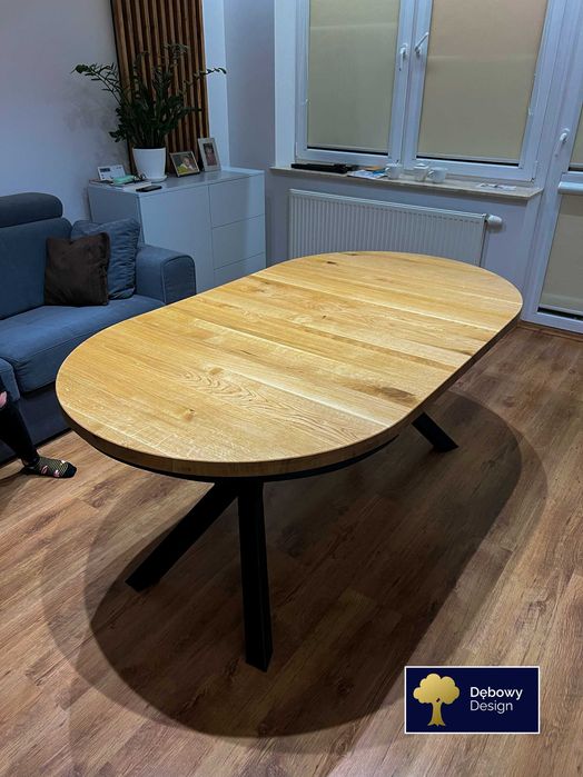 Stół okrągły rozkładany dębowy loft pająk