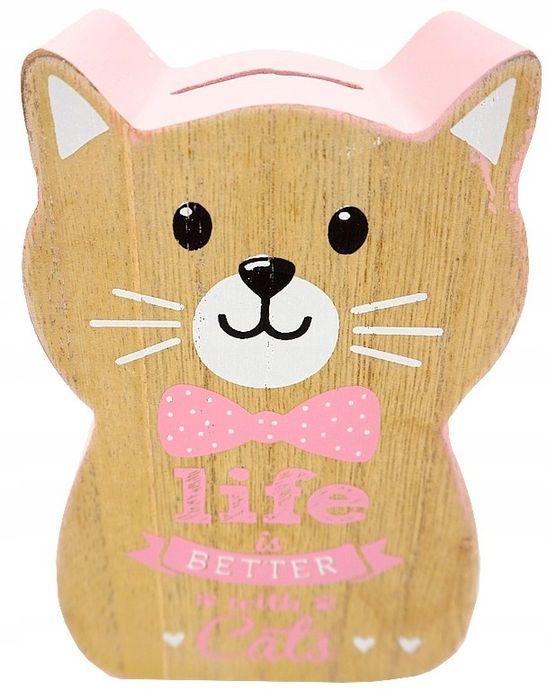 wyjątkowa skarbonka drewno zabawny kotek 15x10cm