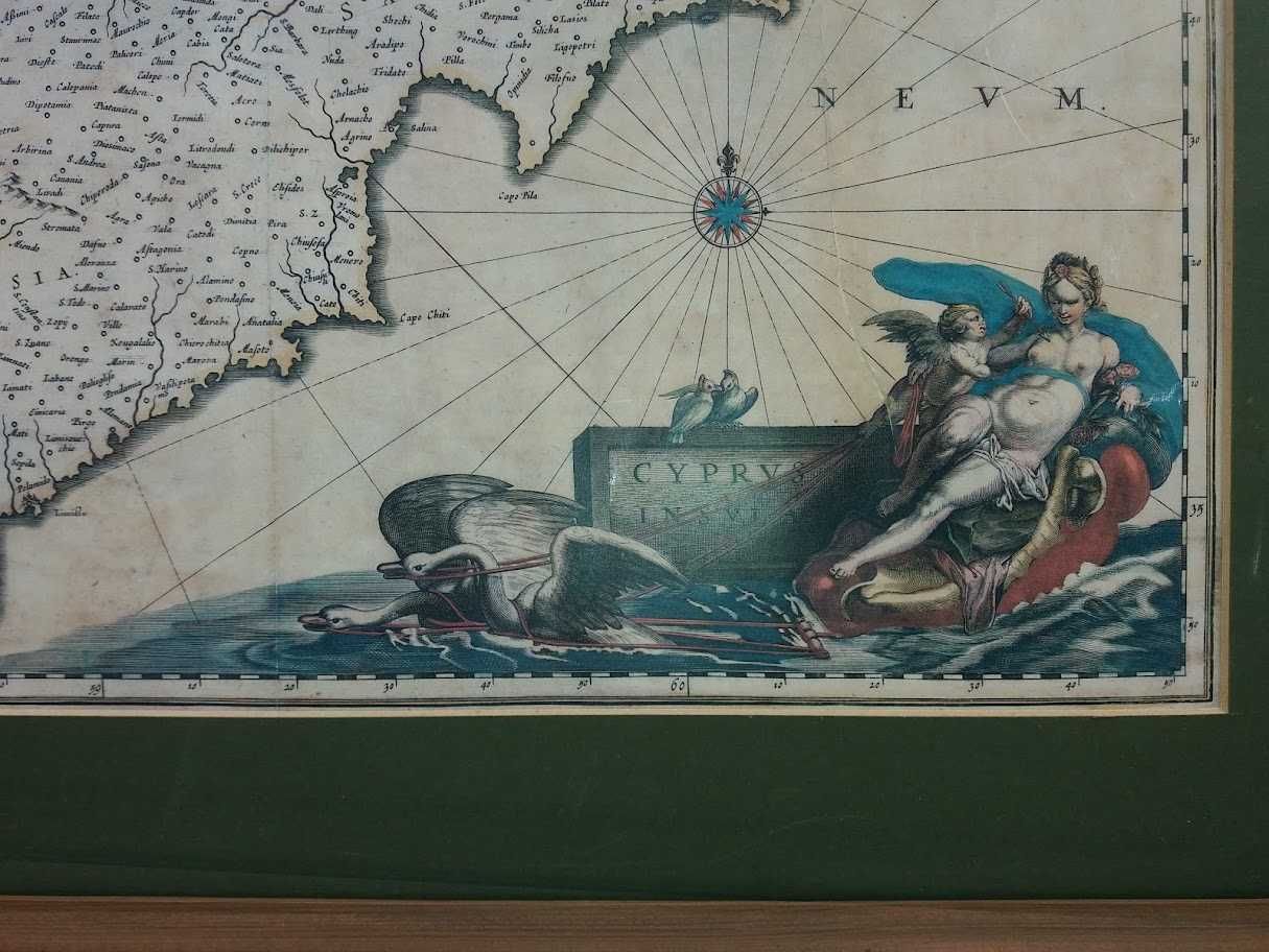 Mapa de Chipre vintage com moldura de madeira em estilo antigo