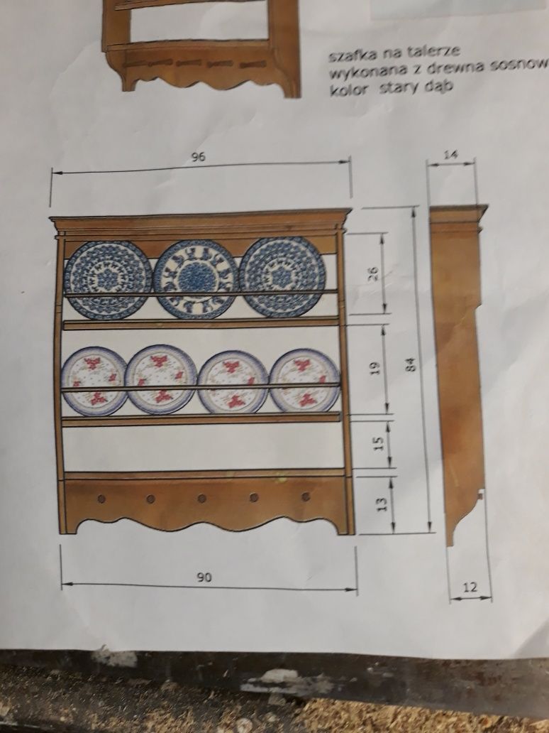 Szafka wisząca półka drewniana na talerze