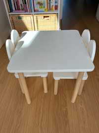 Drewniany stolik i krzesełka królik dla dzieci ko, biel, drewno.