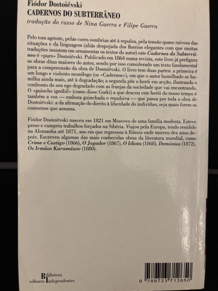 Cadernos do subterrâneo - Dostoievski