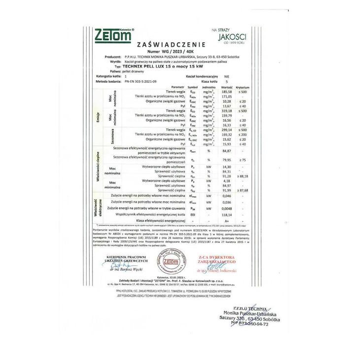 Kotły Kocioł Piec TECHNIX PELL LUX 15 kW na pellet - PRODUCENT