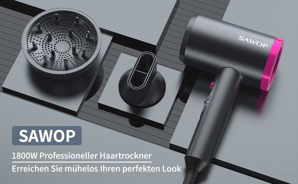Sawop Suszarka do włosów z dyfuzorem 1800 W z przyciskiem Hot/Zimno