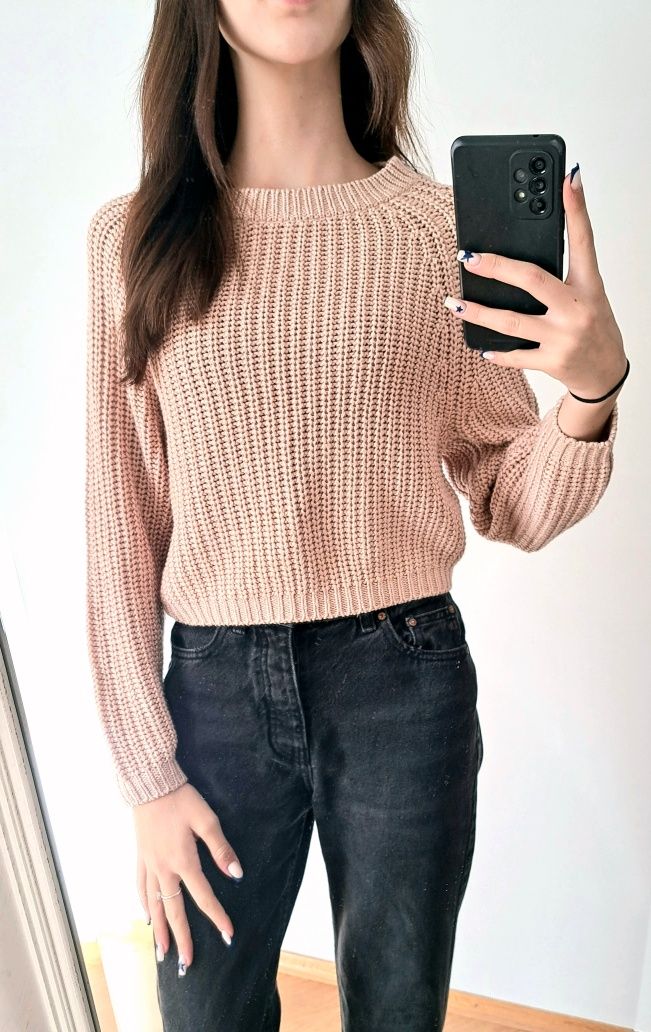 Różowy sweter damski sweterek krótki XS 34 XXS 32 H&M
