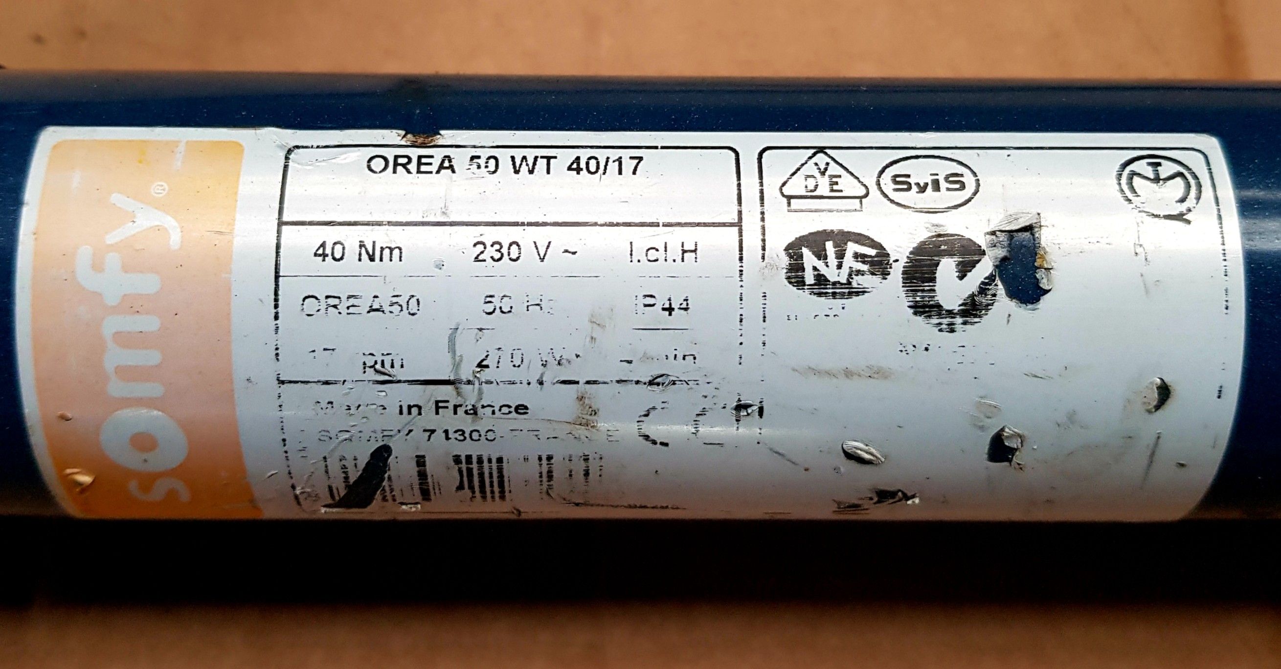 Napęd rurowy Somfy OREA 50 WT 40/17 230V 40Nm 210W rolety IP4