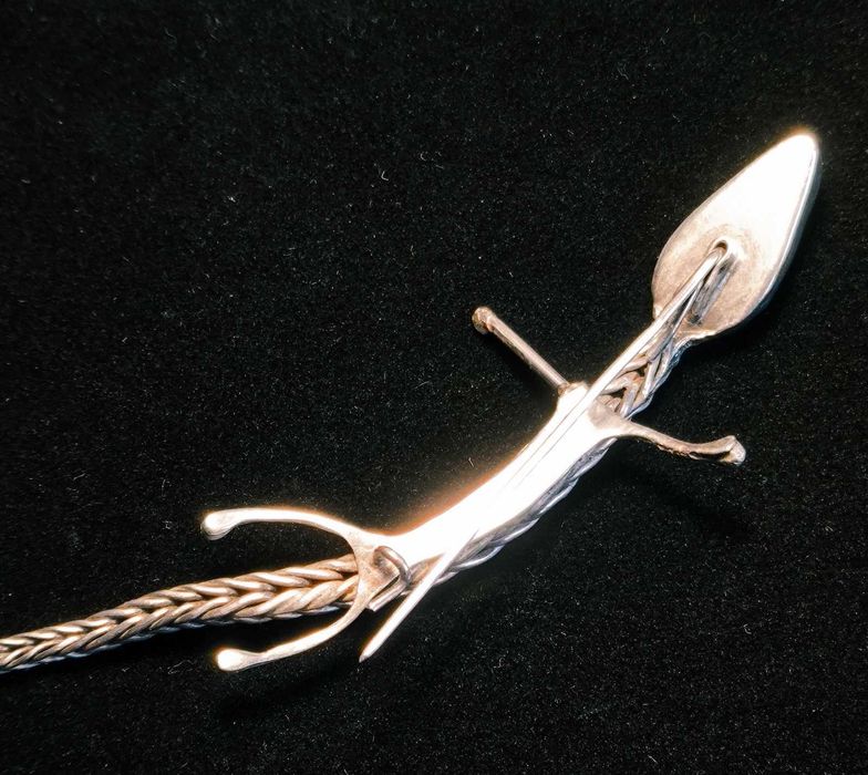 Srebro Bursztyn Piękna Duża Srebrna  Brosza z Bursztynem Antyk Secesja