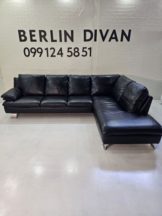 Шкіряний  кутовий чорний диван. ITALSOFA. Як новій