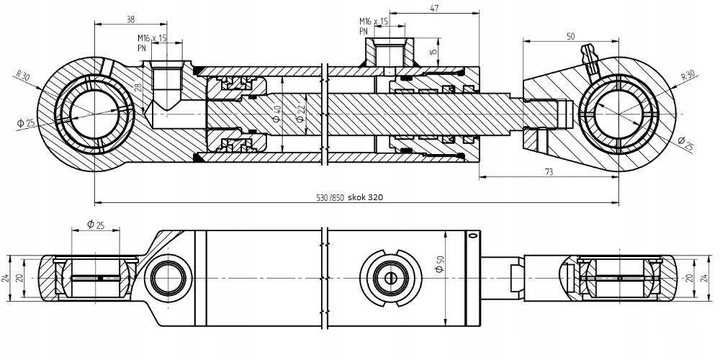 4/24 Siłownik hydrauliczny Cylinder dwustronnego CJ2F 40/22/320