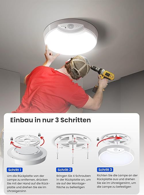 HomeList Lampa Sufitowa LED z Czujnikiem Ruchu 400 Lumenów 20 cm