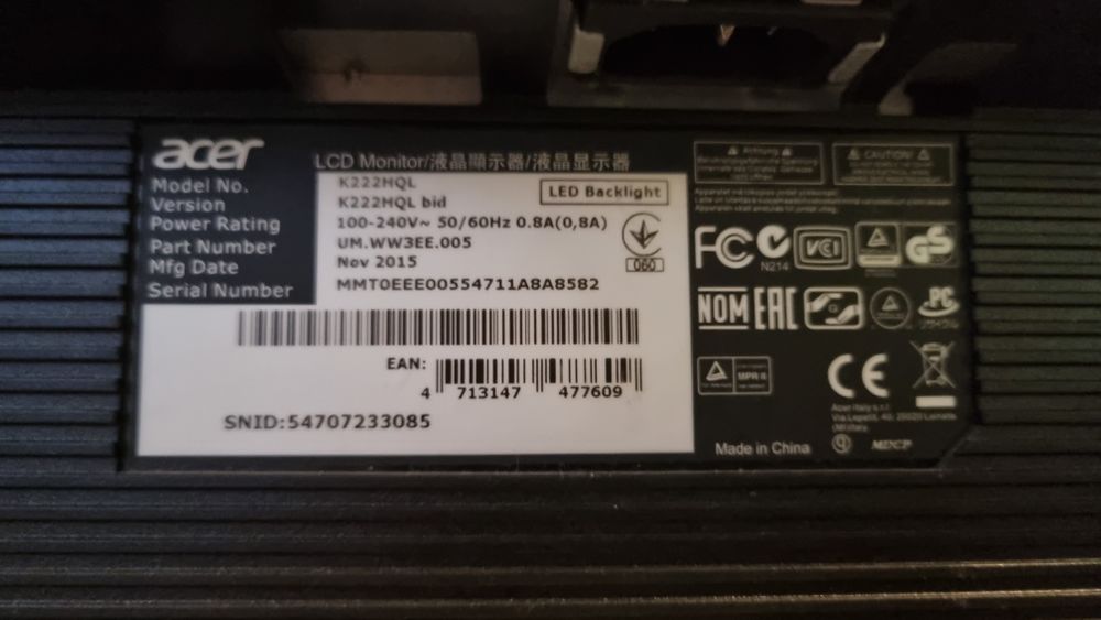 Monitor led 21,5" Led Acer FHD