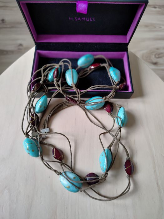 Długie korale turkusowe boho joga namaste biżuteria