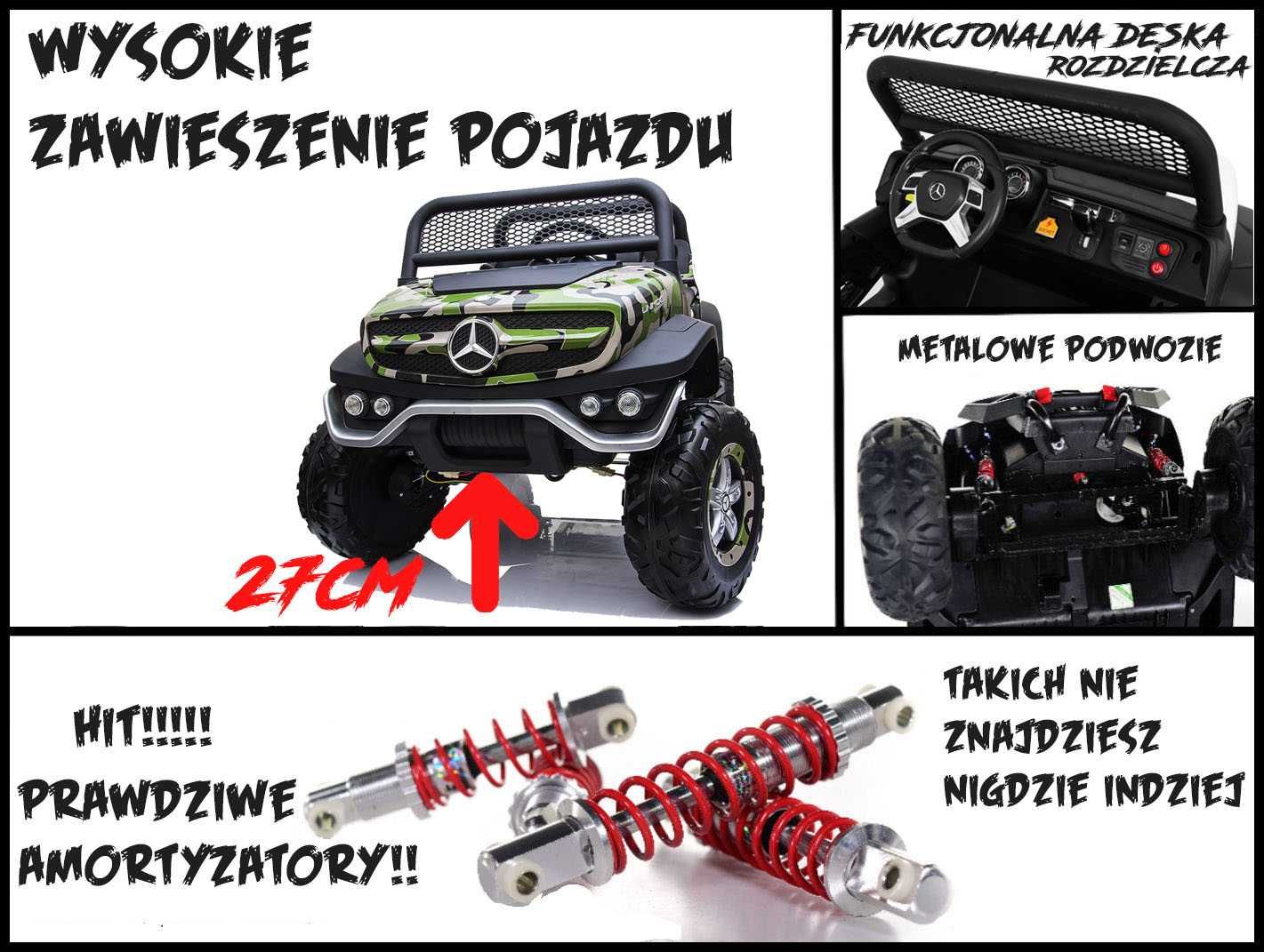 Wielki MERCEDES UNIMOG XXL auto 4x4 na akumulator samochodzik