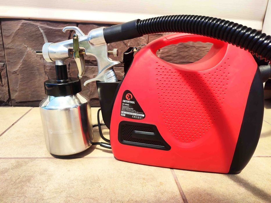 Краскопульт электрич.HVLP с компрессором! Металлич.бачок 1л! Intertool