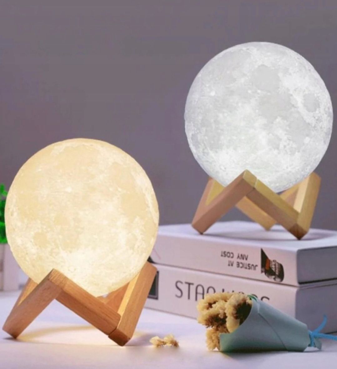 Lampka nocna księżyc 3D 25 cm – dwie barwy światła, dotykowa,dekoracji