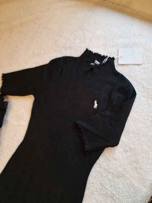 Sukienka czarna z półgolfem z logo Ralph Lauren dopasowana S-L