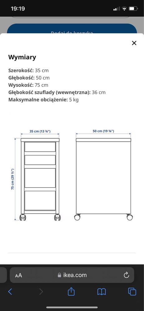 Kontener komoda na kółkach micke ikea