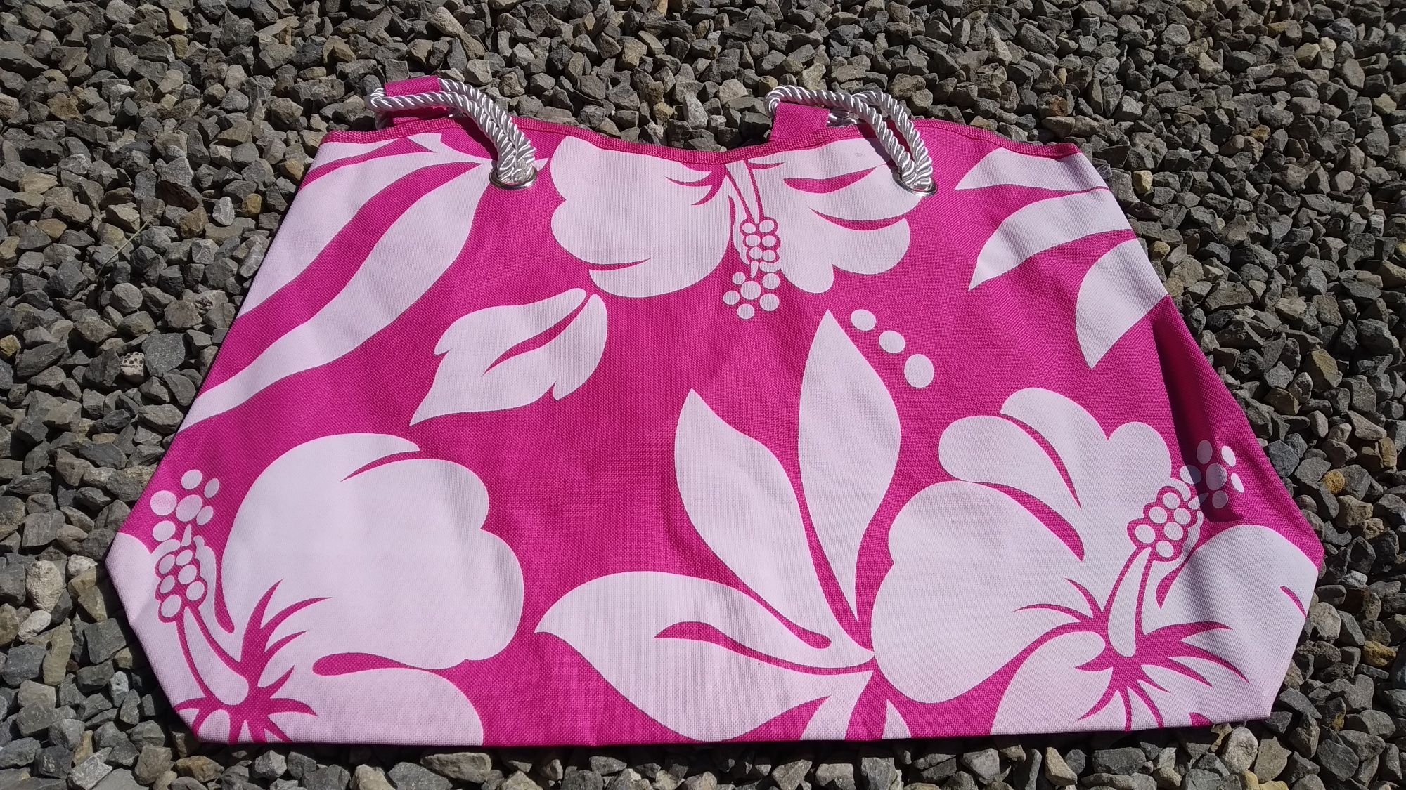 Różowa torba plażowa, torba nad wodę na zakupy nad jezioro OUTLET