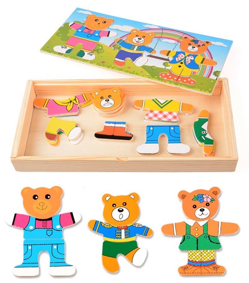 Drewniana ukłądanka puzzle ubieranka emocje miny 47 el