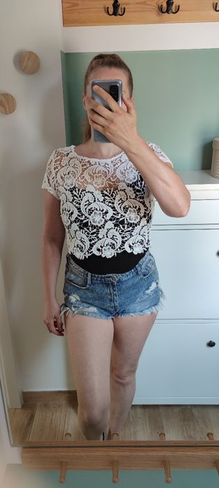 Letni ażurowy koronkowy top S 36 M 38 L 40 biały bawełna bawełniany