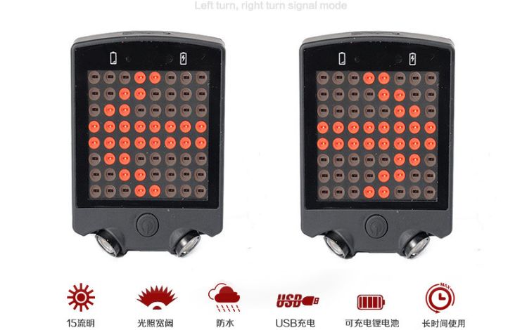 Задний указатель +ПУЛЬТ поворотник/стоп, вело габарит USB +лазер