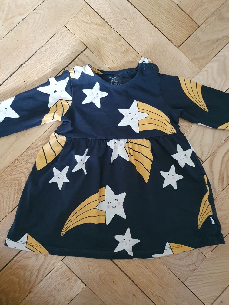 Sukienka niemowlęca Lindex rozmiar 80 czarna gwiazdy stars