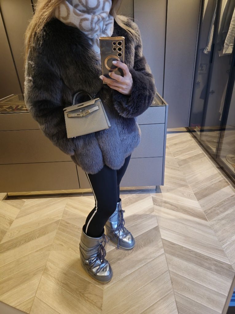 Piękny zimowy komplet szare antracyt futerko plus moon boot 38 M  36/