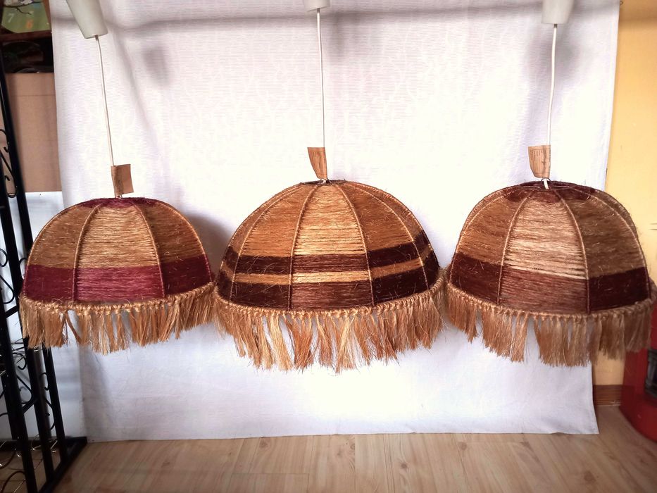 Lampa styl BOHO wisząca rustykalna ABAŻUR EKO ze sznurka sizal/ z PRLu